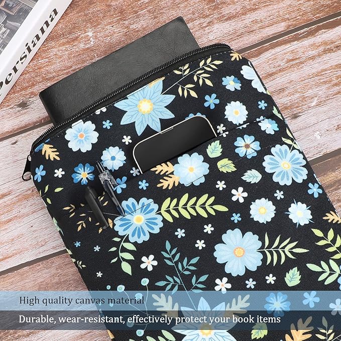 Book Sleeve Book Covers Book Protector Floral Printed with Zipper Washable Fabric for Teen Adult Book Lover Teacher Student(Medium,11 X 8.7 Inch)