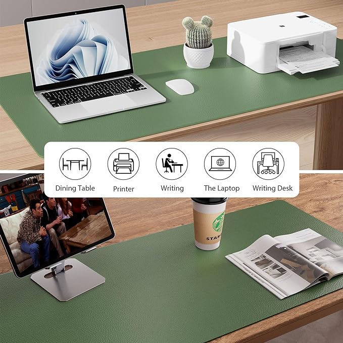 Aothia Leather Desk Pad Protector, Mouse Pad, Office Desk Mat, Non-Slip PU Leather Desk Blotter, Laptop Desk Pad, Waterproof Desk Writing Pad for Office and Home (36" x 17", Olive Green)