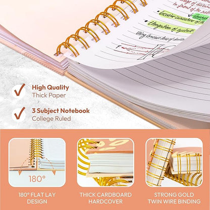 Hardcover Spiral Journal, 10.25" x 7.25", 300-Page Large College-Ruled Notebook for Women, Ideal for Writing, Journaling, Note-Taking, Work, School