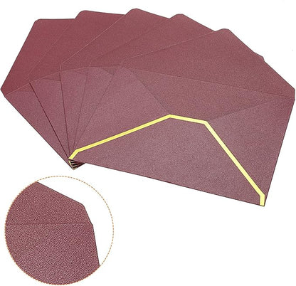 PATIKIL V Flap Envelopes, 10 Pack 7 x 5'' Luxury Style Gold Border Greeting Card Envelope for Invitations Weddings, Wine Red