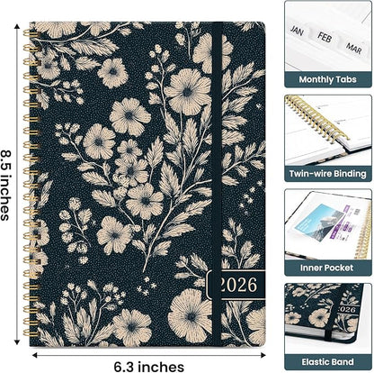2026 Planner, Aesthetic Weekly and Monthly Planner for Women, Jan 2026 to Dec 2026, Hardcover 2026 Calendar Book with Monthly Tabs, Inner Pocket, Perfect for Office Home School - A5 (6.3" x 8.5"), Cream Petals