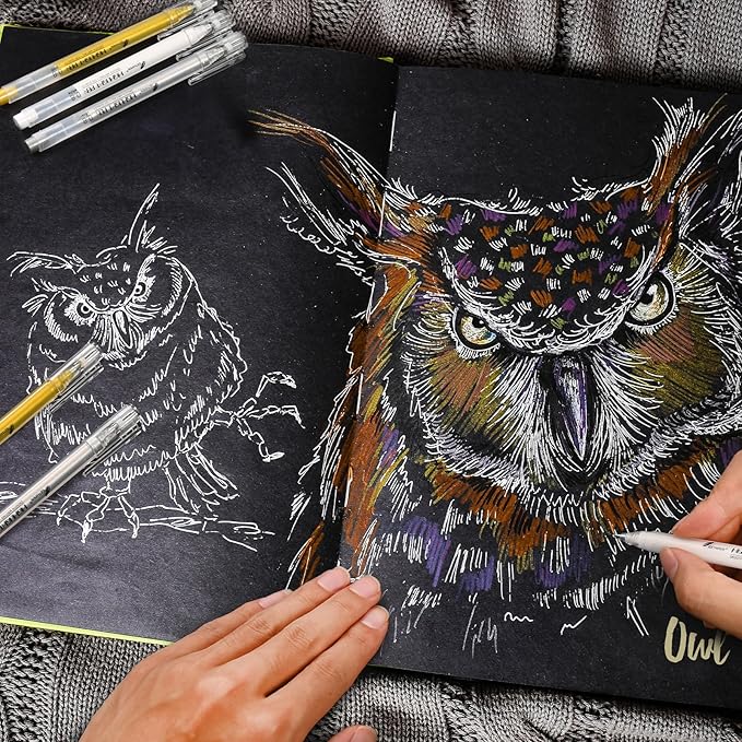 0.8mm Extra Fine Point 3 Colors Gel Pen Set White,Gold and Silver Gel Ink Pens for Artists, White Gel Pen, White Ink Pen, White Pens for Artists Drawing