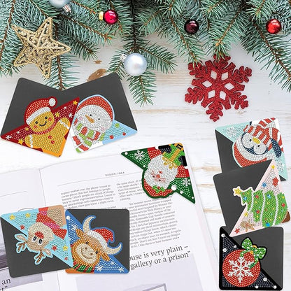 Anseal 8 Pcs Christmas Diamond Art Painting Bookmark, Rhinestone Crystal Corner Bookmarks for Book Lovers, Triangle Embroidery Painting Arts Crafts Book Mark for Kids