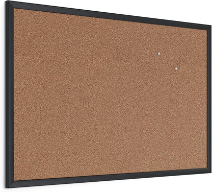 U Brands Cork Bulletin Board, 24'' x 36'', Black Wood Frame