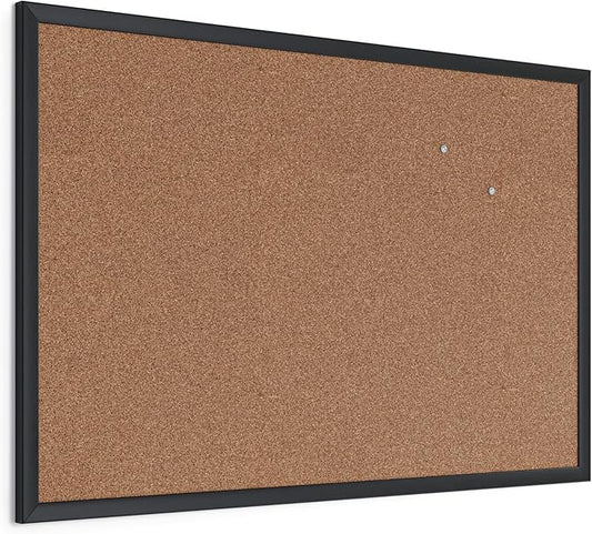 U Brands Cork Bulletin Board, 24'' x 36'', Black Wood Frame