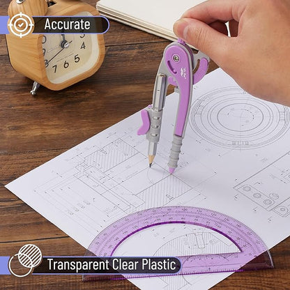 Mr. Pen- Compass and Protractor Set, Purple, Compass Geometry Tool, Protractor and Compass Set, Compass Drawing Tool, Drawing Compass, Protractor Set, Geometry Compass, Math Compass for Geometry