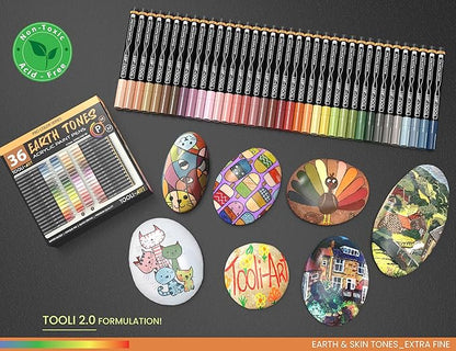 36 Acrylic Paint Pens Skin and Natural Earth Tone Marker Set For Rock Painting, Canvas, Mugs, Glass, Plastic, Wood, Metal, Fabric, Scrapbooking, Most Surfaces. Quick Drying Waterbased (EXTRA FINE)