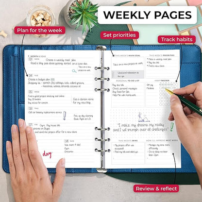 Clever Fox Weekly Planner Binder – Goal Setting Planner for Time Management & Weekly Tasks – Work & Life Organizer with to Do List & Habit Tracker – Undated, 7″ x 9″ Hardcover (Mystic Blue)