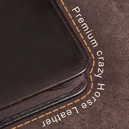 AZXCG Premium Leather Padfolio Binder for Men & Women - A4 Letter Size Notepad & iPad Pro 12.9 Compatibility(2018,2020,2021) Executive Portfolio Folder with Business Card Holder,Darkbrown