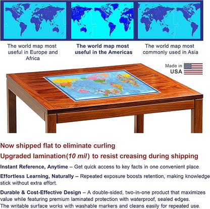 2-Sided Desk Map with Durable Lamination (1 Pack : US & US Centered World)
