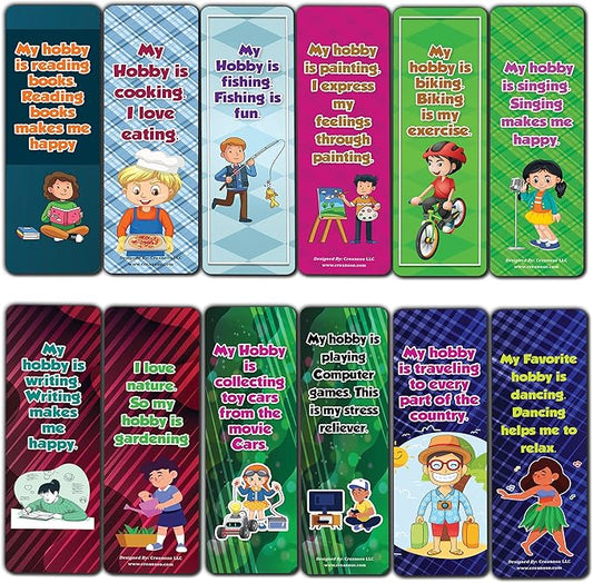 Creanoso My Hobbies Bookmarks (2-Sets X 6 Cards) – Daily Inspirational Card Set – Interesting Book Page Clippers – Great Gifts for Adults and Professionals