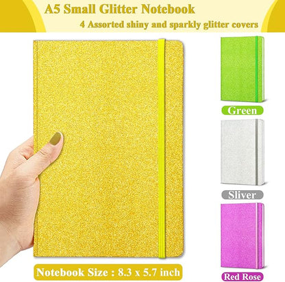 GINMLYDA A5 Glitter Notebook, Hardcover 160 Pages Never Peel Off Sparkle Glitter Lined Journal Notebook for Women Girls Writing Note Taking Works School Gift (Golden-8.3 x 5.7 Inches)
