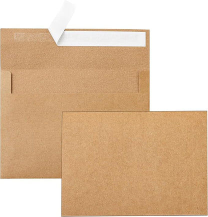 100 Packs Brown Blank Flat Cards and Envelopes 5 x 7 Heavyweight Single Panel Cardstock and A7 Envelopes Self Seal for Wedding Invitations, Birthday, Thank You Cards, Mailing