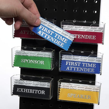 Conference Badge Ribbons with Adhesive, 3-1/2" x 1 5/8", 100pk (50 Attendee, 20 First Time, 10 Sponsor, 10 Exhibitor, 10 Speaker), Satin