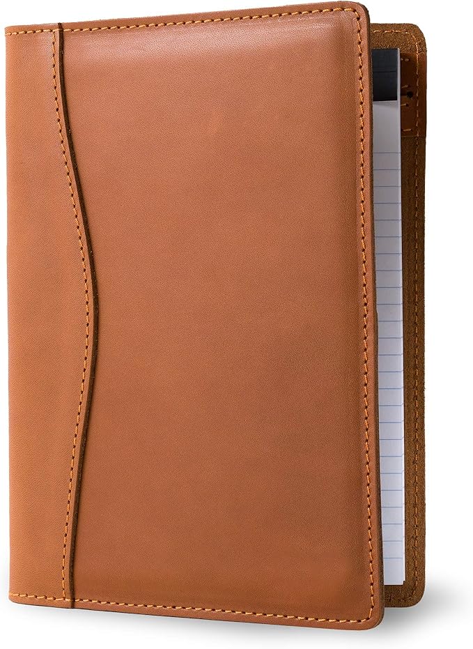 PEGAI Handmade 100% Leather Padfolio | Junior Legal Pad Folder Organizer for Business School Office Conference | Resume Interview Document Organizer Folio | Eriksen (Cognac Brown)