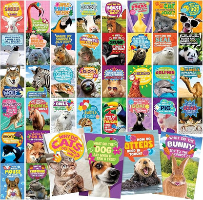 T MARIE 40 Funny Animal Joke Postcards with No Repeats - 4x6” Humorous Bulk Thinking of You Postcards for Kids, Grandkids, Students, and Teachers, Summer Camp, Lunchboxes and More