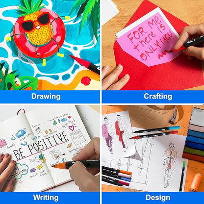 Dual Brush Marker Pens, 36 Colors Art Markers with Fine and Brush Tip Coloring Markers for Adults, Marker for Journaling Calligraphy Drawing Sketching Doodling Illustrating