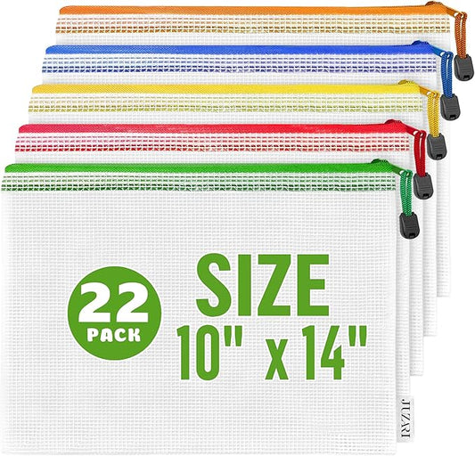 22 Pack Mesh Zipper Pouch Bags 10x14 inch - Plastic Zipper Pouches for Organizing - Document Bags With Zippers - Letter Size Zippered Pouch - Document Pouches With Zippers