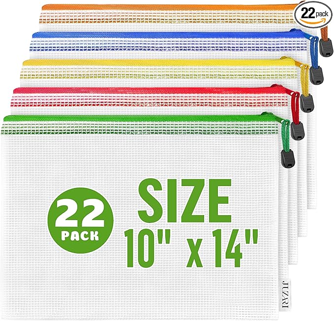 22 Pack Mesh Zipper Pouch Bags 10x14 inch - Plastic Zipper Pouches for Organizing - Document Bags With Zipper - Letter Size Zipper Pouch - Document Pouch With Zipper - Mesh Pouch With Zipper