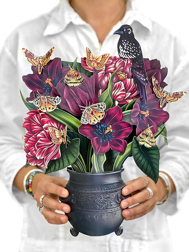 Freshcut Paper Pop Up Cards, Moonlight Garden, 12 Inch Life Sized Forever Flower Bouquet 3D Popup Greeting Card, Halloween Cards, Birthday Card, Blank Notecard & Envelope