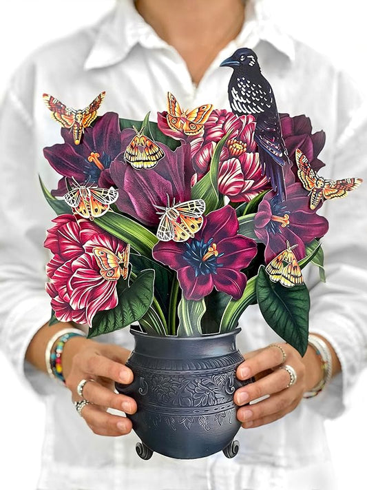 Freshcut Paper Pop Up Cards, Moonlight Garden, 12 Inch Life Sized Forever Flower Bouquet 3D Popup Greeting Card, Halloween Cards, Birthday Card, Blank Notecard & Envelope