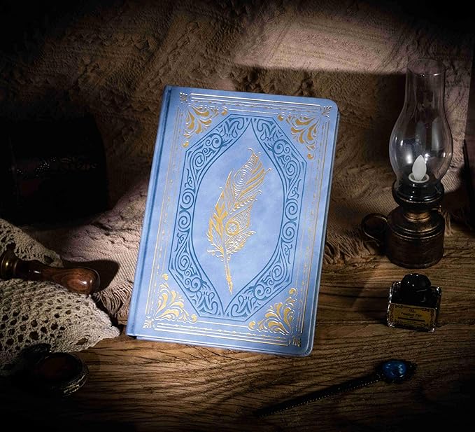 CAGIE 320 Pages Thick Hardcover Journaling Notebooks Vintage Leather Journal for Women Men A5 College Ruled Journals for Writing with Gift Box, 5.7 x 8.3 in, Light Blue