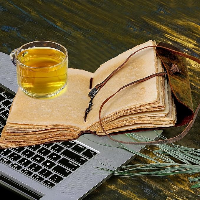 cuero Compass Vintage Leather Journal Antique Handmade Bound Journal with Deckle Edge Paper Diary Leather Sketchbook Drawing Journal Notebook Great Gift Men & Women (Caramel Brown, 11X8 Inch)