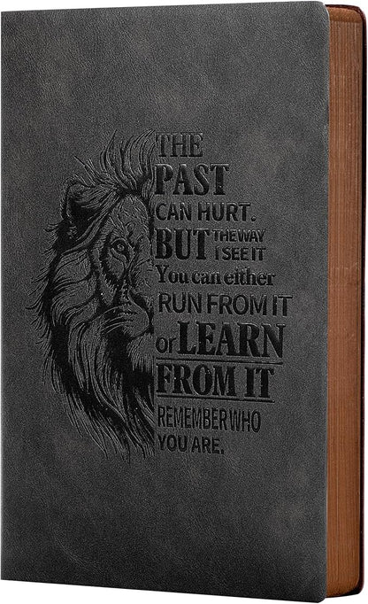 Leather Journal for Men Soft Cover 256 Pages Lined Journals for Writing A5 Lion Journaling Notebooks Vintage Inspirational Diary, 5.7" x 8.3", Black