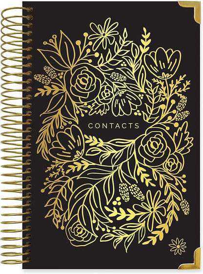 bloom daily planners New Address Book with Alphabetical Tabs - Hardcover Contact Book & Password Book Organizer for Addresses, Phone Numbers & More (6” x 8.25”) - Black & Gold Embroidery