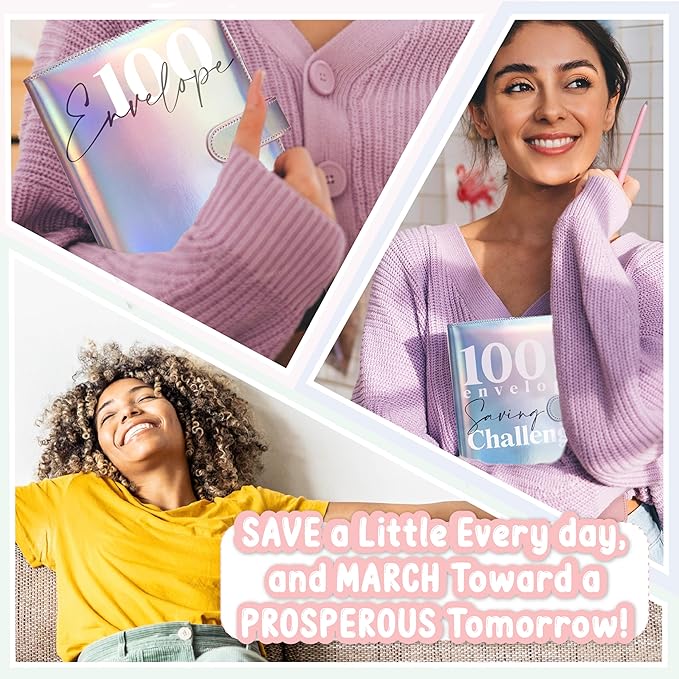 Axolotl 100 Envelopes Money Saving Challenge Binder, A5 Savings Budget Challenges Binders with Cash Envelopes, 100 Days Envelope Saving Binder Book, Budget Planner (Laser Silver)