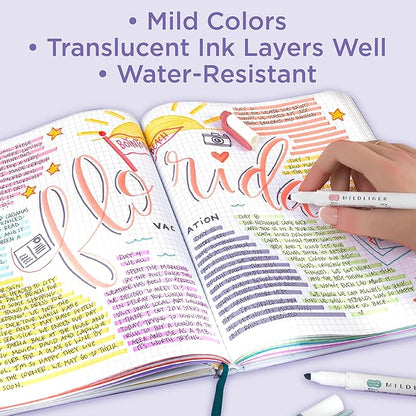 Zebra Pen Mildliner Double-Ended Highlighter Set, Chisel and Bullet Point Tips, No Bleed Bible Assorted Neutral and Gentle Ink Colors, 10-Pack, Model Number: 78701