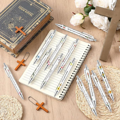 24 Pcs Spanish Christian Pens Regalos Cristianos En Español Bible Verse Ballpoint Pens with Inspirational Quote Spanish Christian Gifts for Religious Church Office School (Wildflower)