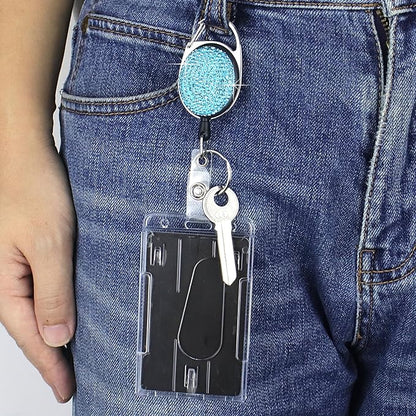 VIQWYIC Retractable ID Badge Holder with Clip, ID Name Badge Reels with Bling Rhinestones Retractable Card Holder for Office Worker Teacher Doctor Nurse (Blue)