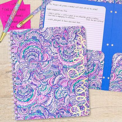 Lilly Pulitzer Large Blue Hardcover Spiral Notebook, 11" x 9.5" with 160 College Ruled Pages, Happy As A Clam