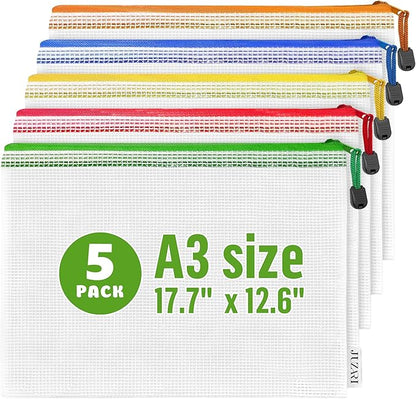 5 Pack Mesh Zipper Pouch Bags A3 - Plastic Zipper Pouches for Organizing 17.7x12.6 inch - Game Storage Bags - Puzzle Organizer Bags - Large Zipper Pouch Bag - Mesh Pouch with Zipper - Puzzle Bags