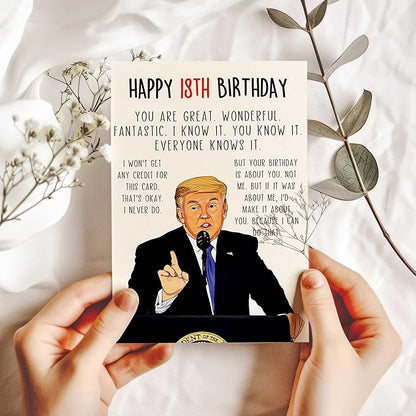 Funny Trump 18th Birthday Card for Boys Girls, Unique 18 Year Old Birthday Gifts for Him Her, Humorous Donald 18th Birthday Decorations for Son Daughter, Happy 18th Bday Gifts Cards