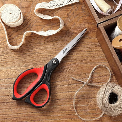 LIVINGO 8.5” Scissors All Purpose - Ultra Sharp Multipurpose 3 Pack Heavy duty Shears for Office, Home, School Sewing and Crafting Cutting Fabric, Paper, Red Comfort Grip