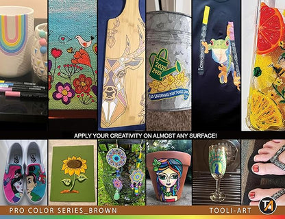 Acrylic Paint Pens 22 Brown Tones Assorted Pro Color Series Markers Set 0.7mm Extra Fine Tip for Rock Painting, Glass, Mugs, Wood, Metal, Canvas, Projects, Non Toxic, Waterbased, Quick Drying