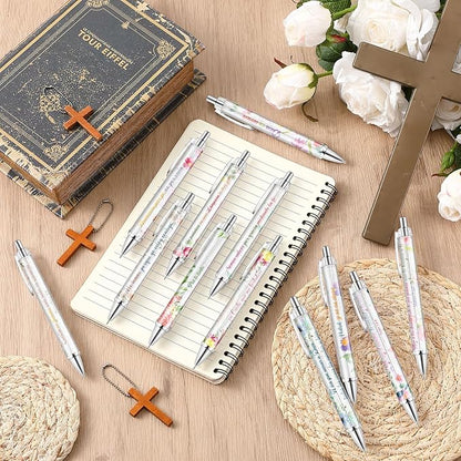 24 Pcs Spanish Christian Pens Regalos Cristianos En Español Bible Verse Ballpoint Pens with Inspirational Quote Spanish Christian Gifts for Religious Church Office School(Flower)