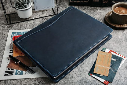 Personalized Leather Portfolio for Men, Engraved Leather Clipboard Portfolio Binder, Custom Leather Resume Padfolio for Women, Christmas Gift for His/Her (Clipboard, Blue-Custom)