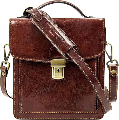 Time Resistance Small Leather Briefcase for Men - Crossbody Bag - Italian Leather Messenger Bag - Gift Box Included