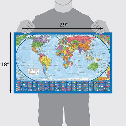 2 Pack - Laminated World Map Poster & USA Map Set - Equal Earth world map design shows continents at true relative size - US Map 18” x 29”