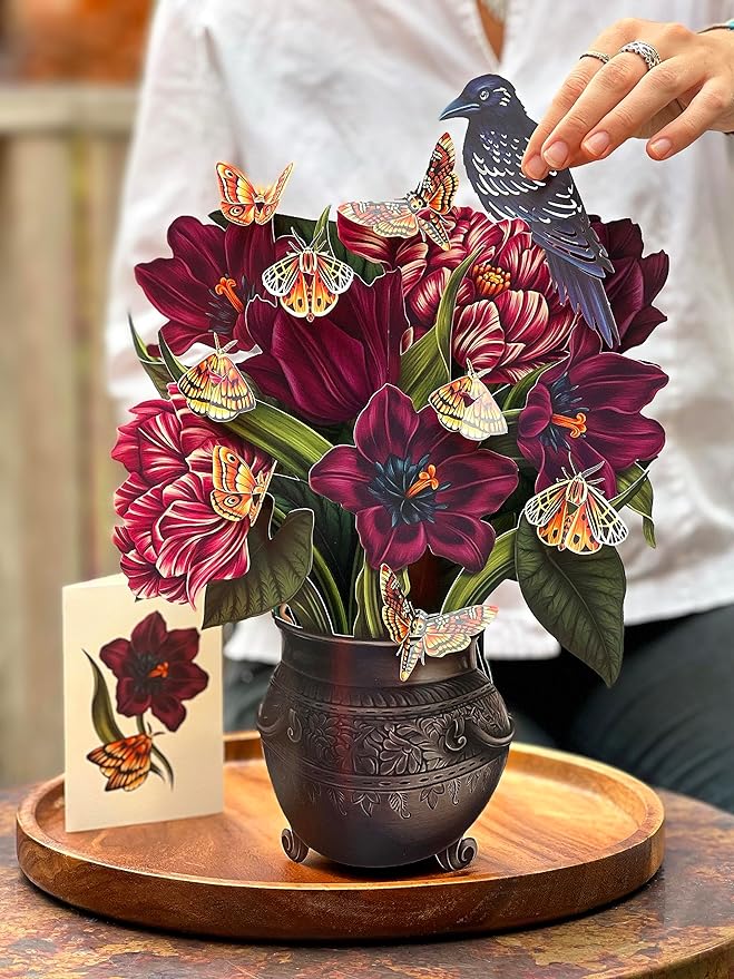 Freshcut Paper Pop Up Cards, Moonlight Garden, 12 Inch Life Sized Forever Flower Bouquet 3D Popup Greeting Card, Halloween Cards, Birthday Card, Blank Notecard & Envelope