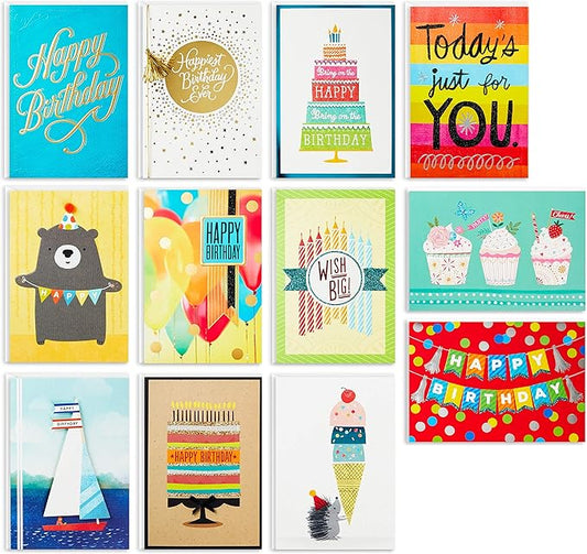 Hallmark Birthday Cards Assortment, 12 Cards with Envelopes (Premium Refill Pack Card Organizer Box)
