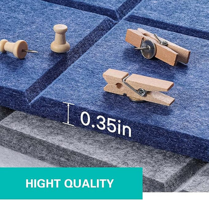 Large Cork Board, 12 Pack Felt Wall Tiles with Safe Removable Adhesive, Bulletin Board for Office, Pin Tack Corkboard for Quilting Design & Dart Wall Protector 48" x 36" - Blue