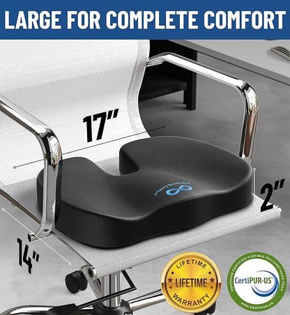Everlasting Comfort Doctor Recommended Memory Foam Seat Cushions for Office Chairs - HSA FSA Eligible Tailbone Pain Relief Cushion, Sciatica & Back Support, Office Chair Cushion & Car Seat Cushion