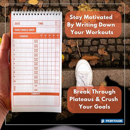Portage Fitness & Workout Notebook - Fitness Journal, Workout Log, Exercise & Weight Training Notebook Planner, Fitness Tracker Log for Bodybuilding – 4 x 8 Inches, 140 Pages, 70 Sheets (Pack of 3)