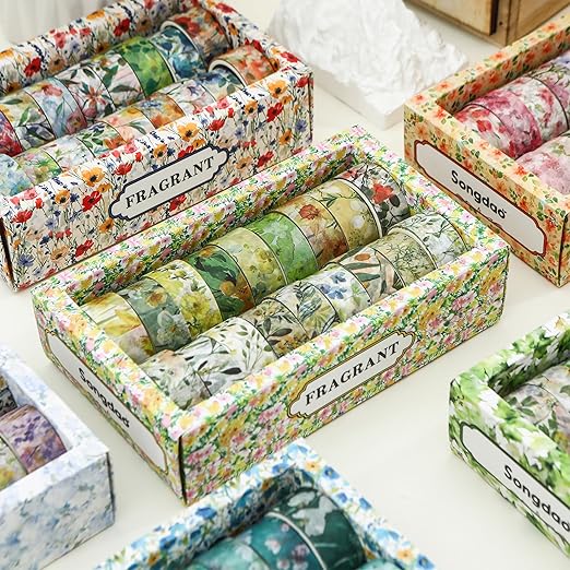 18 Rolls Blossom Washi Tape Set Floral Arts Adhesive Tapes Flowers Garden Decorative Masking Tape Sets for Craft, Kids, Scrapbook, DIY, Gift Wrapping (Blossom Festival)