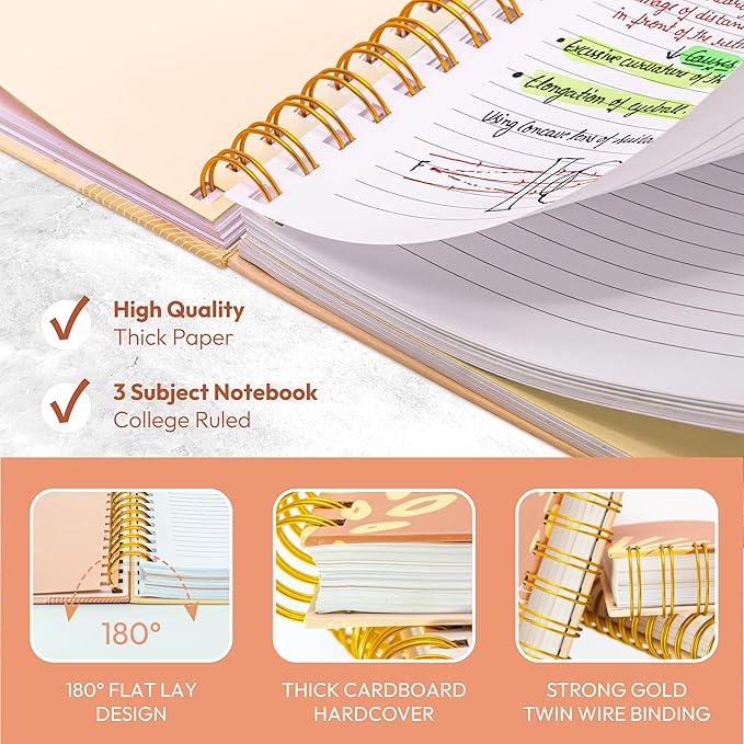 Hardcover Spiral Journal, 10.25" x 7.25", 300-Page Large College-Ruled Notebook for Women, Ideal for Writing, Journaling, Note-Taking, Work, School