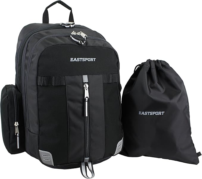 Eastsport Extra Large Backpack Expandable Oversized For Travel Hiking Work Camping Sports Outdoors With Drawstring Bag 18x13.5x9.5 Mochila De Viaje Black